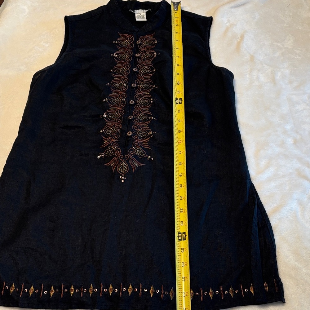 Women's CAROLE LITTLE Black Sleeveless Linen Embroidered Tunic/Top Size 8 - Picture 10 of 12